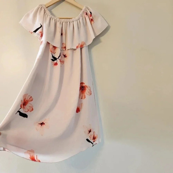 Aritzi Wilfred Aritzia Neuchatel Off Shoulder Floral Print Mini Dress Dusty Pink - Picture 6 of 15